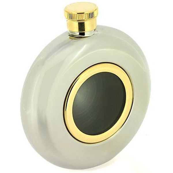 Round Window Engraved Hip Flask with Presentation Box, & FREE ENGRAVING