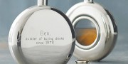 Round Window Engraved Hip Flask with Presentation Box, & FREE ENGRAVING