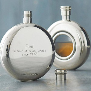 Round Window Engraved Hip Flask with Presentation Box, & FREE ENGRAVING
