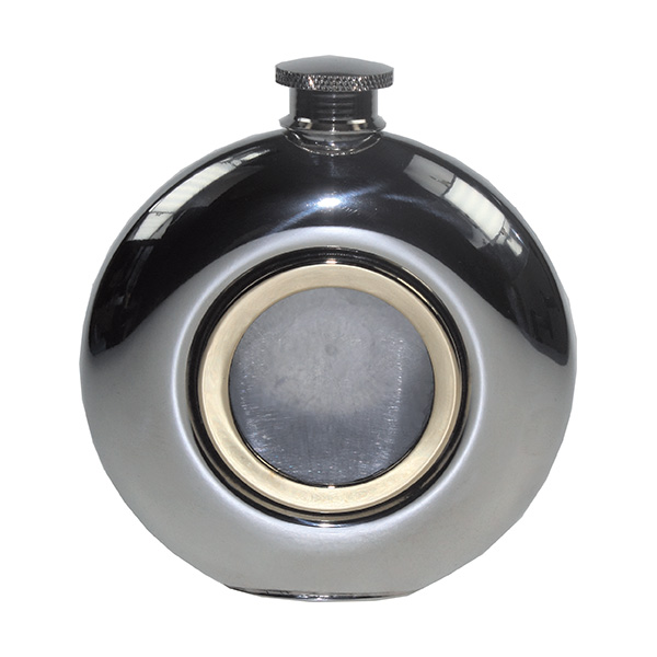 Round Porthole Engraved Hip Flask with Gold Detail and Free Engraving