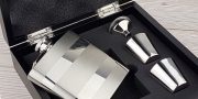 Contrasting Hip Flask in Gift Box with FREE Engraving, Funnel & Two Nip Cups