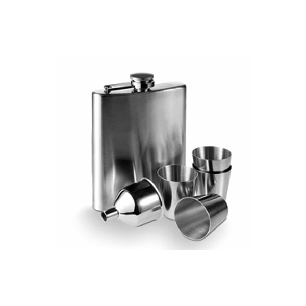 Engraved Hip Flask with Funnel, four Cups, FREE Engraving & Presentation Box