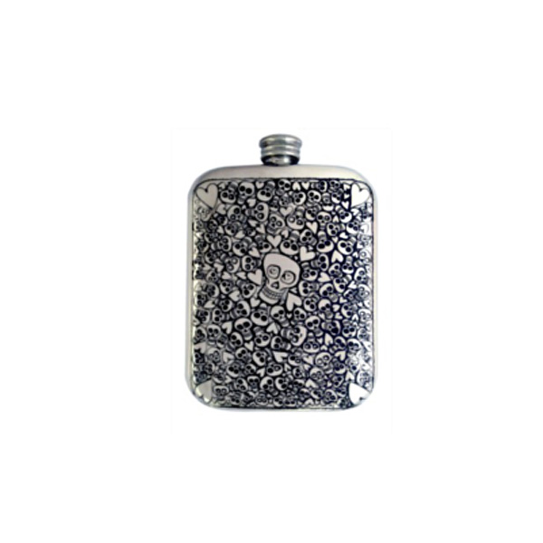 Skull & Hearts Engraved Hip Flask with FREE ENGRAVING and Gift Box