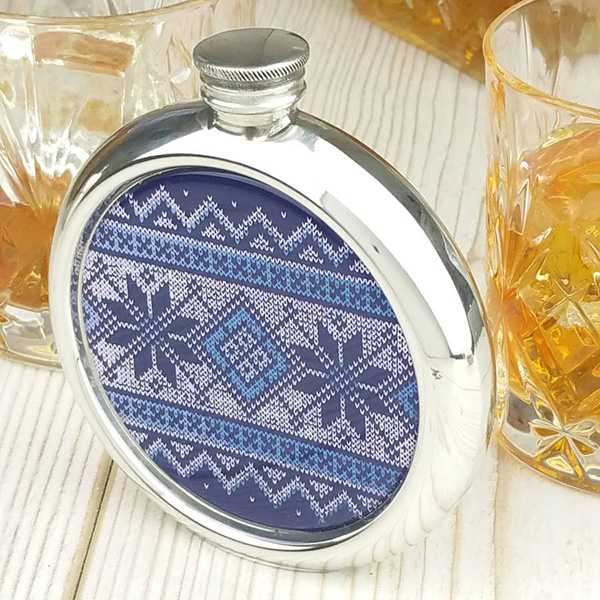 Fair Isle Christmas Hip Flask with Presentation Box and Free Engraving