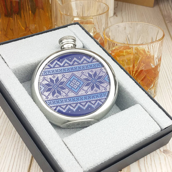 Fair Isle Christmas Hip Flask with Presentation Box and Free Engraving