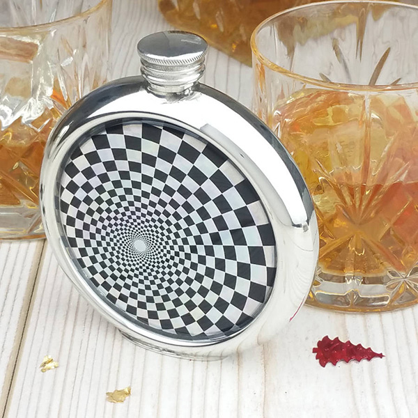 Shimmering Geometric Personalised Hip Flask with Presentation Box and Free Engraving