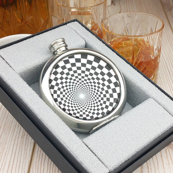 Shimmering Geometric Personalised Hip Flask with Presentation Box and Free Engraving