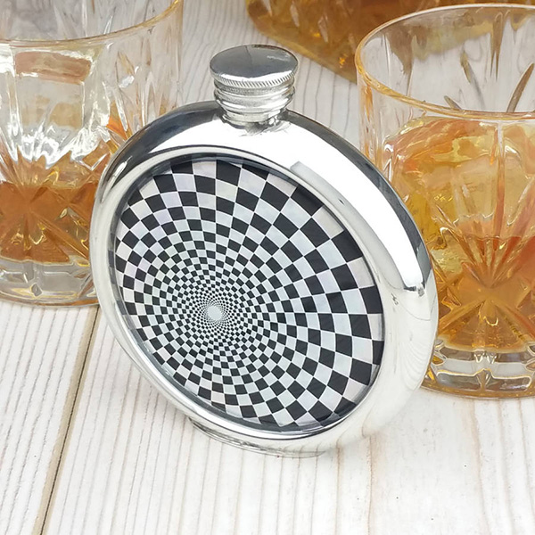 Shimmering Geometric Personalised Hip Flask with Presentation Box and Free Engraving