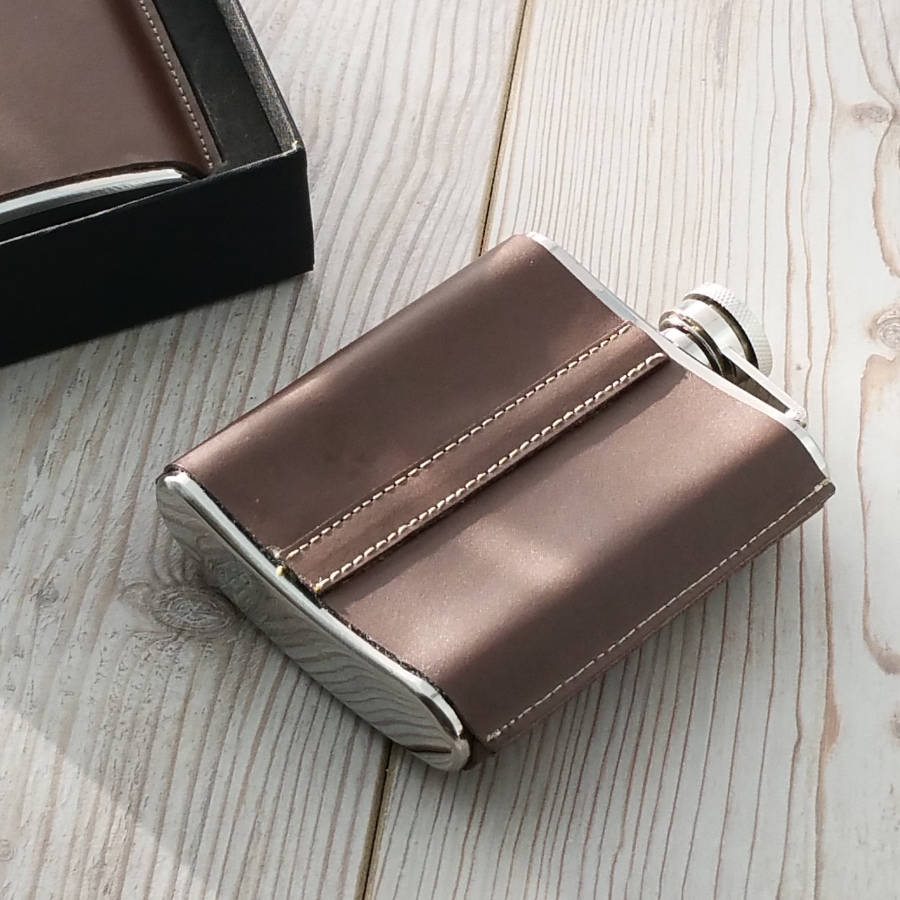 Leather Standing Seam Hip Flask - SaRfl60