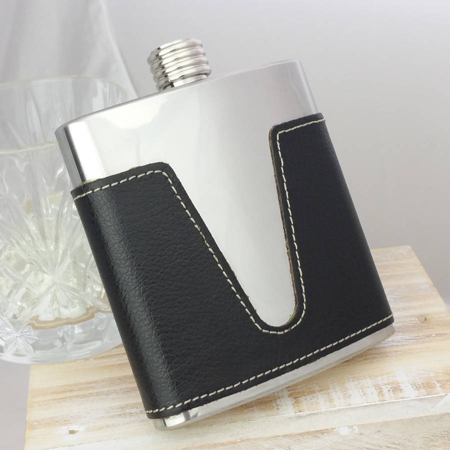 Detailed Leather Personalised Hip Flask - SAFL61_01