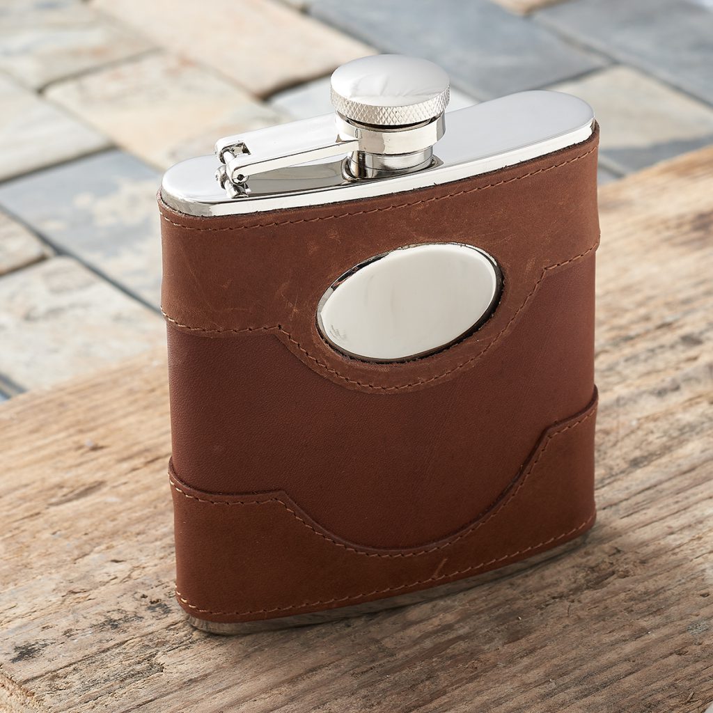 Personalised Spanish Leather Hip Flask FlaskStore.ie Engraved Hip Flasks