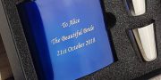Personalised Blue Wedding Hip Flask with FREE ENGRAVING