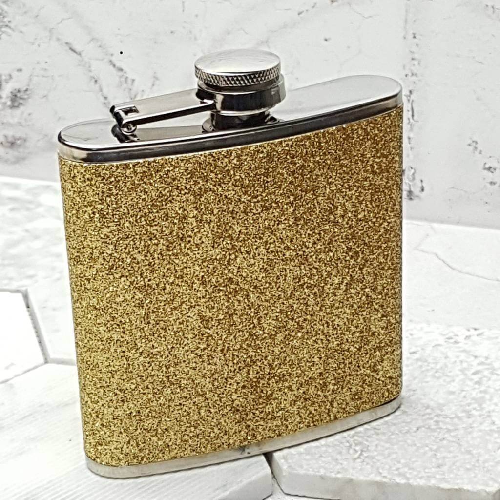 Gold Flashy Hip Flask With Personalised Lid