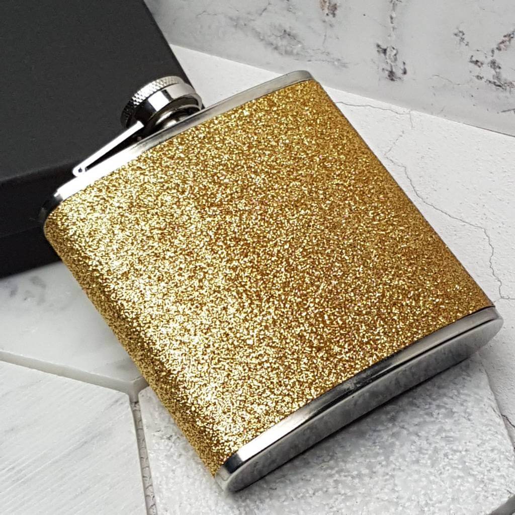 Gold Flashy Hip Flask With Personalised Lid