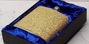 Gold Flashy Hip Flask With Personalised Lid