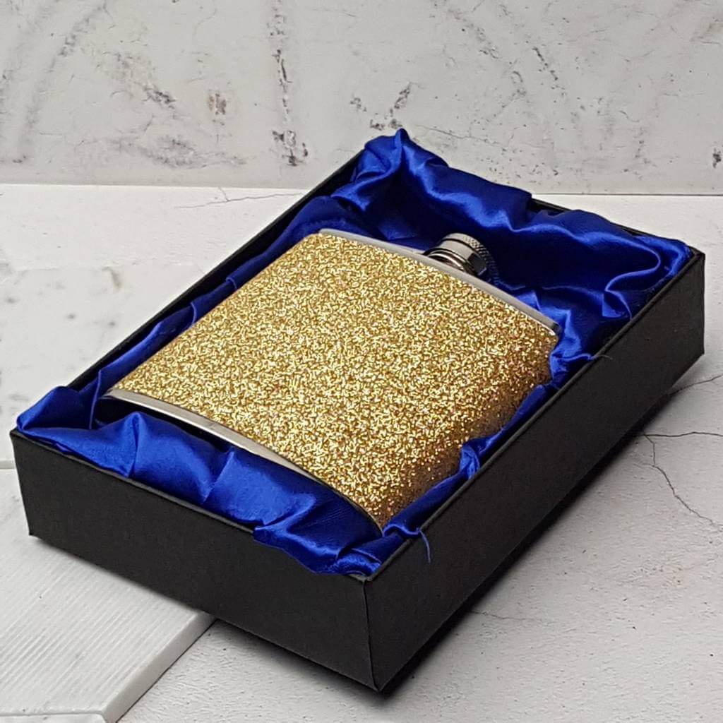 Gold Flashy Hip Flask With Personalised Lid